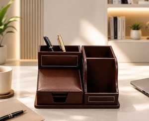 Premium Executive PU Leather Office Desk Organizer Set | <b>Memo</b> <b>Pad</b> Holder, Business Card Holder, Utility Storage Box - Product Image 3