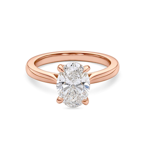 Elegante Anillo de Compromiso Solitario Ovalado con Diamante Cultivado en Laboratorio de 1+ Quilates en Engaste Catedral |   Oro Amarillo, Blanco y Rosa de 18K - Product Image 1