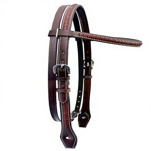บังเหียนม้าแบบตะวันตก ปรับได้ ทำด้วยมือจากหนังแท้ สีน้ำตาล สายคาดหน้าผากหนังดิบ สีน้ำตาล หนังแท้517 - Product Image 1