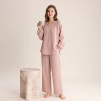Sweethoney – ensemble pyjama en gaze double couche pour femmes, pull fin à col en v, ensemble en coton ample, Simple et élégant, printemps-été