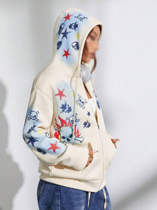 Sudadera con capucha de corte holgado para mujer, con cremallera completa, mezcla de algodón, estampado gráfico de calavera, estilo oversize, streetwear, logotipo personalizado, otoño invierno, OEM ODM - Product Image 3
