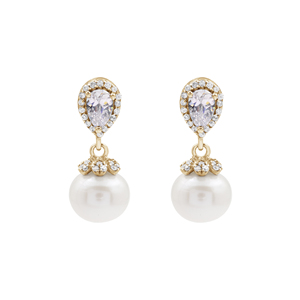 Pendientes Clásicos de Plata de Ley 925 con Perlas y Diamantes de Corte Pera, Diseño de Gota de Agua con Baño de Rodio, Joyería Fina - Product Image 6