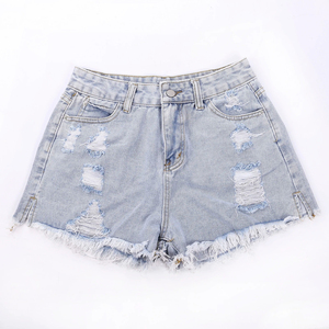 Shorts de mezclilla de algodón de cintura alta para mujer OEM, transpirables, casuales de verano, jeans de cintura baja para chicas, moda al por mayor. - Product Image 2