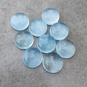 Cabujón de Aguamarina Natural, con Reverso Plano, Calibrado, Redondo, Gema Suelta, para Joyería, Disponible en Todos los Tamaños - Product Image 1