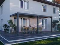 Pergola à lames orientables gris foncé 3x4m avec télécommande, en aluminium, avec éclairage LED sur poutre, autoportante pour jardin, terrasse, cour
