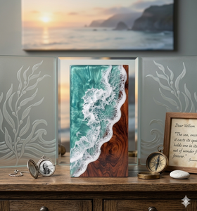 Ocean Wave Resin Wooden Urn Handmade Cremation <b>Keepsake</b> <b>Memory</b> Urn for Adult Pet Baby - Product Image 3