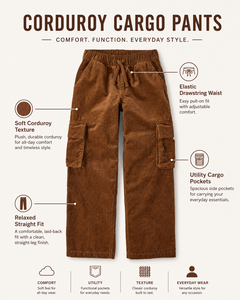 Vintage Corduroy <b>Cargo</b> Pants Men Women Kids Casual Drawstring Elastic Waist Straight Leg Trousers Brown Streetwear Workwear - Product Image 6