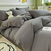 Parure de lit de luxe en coton pur et lin, 4 pièces, taille King, en gaze douce à bulles, avec housse de couette, vente en gros