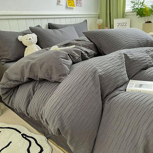 Parure de lit de luxe en coton pur et lin, <span class=keywords><strong>4</strong></span> pièces, taille King, en gaze douce <span class=keywords><strong>à</strong></span> bulles, avec housse de couette, vente en gros - Product Image 5