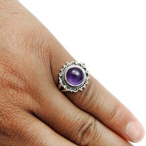 Natural Round Shape Amethyst Gemstone <b>Ring</b> <b>Crafted</b> From 925 Sterling Silver Handmade Bohemian <b>Rings</b> Bulk Wholesale Lot Jewelry - Product Image 4