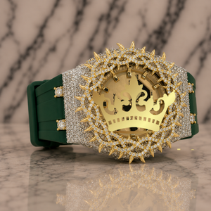 Reloj de Moissanita de Alta Gama para Hombre, Esfera Dorada, Correa Verde, Reloj de Lujo - Product Image 3