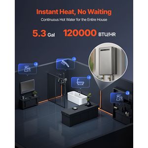 Scaldabagno a Gas Istantaneo Smart da 5,3 Galloni, 120.000 BTU, Controllo Temperatura, 3/4 Pollici NPT per Camper e GPL - Product Image 2