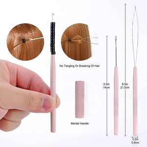 Professional Hair Extension <b>Set</b> With Loop Tool Pink Coated Weft <b>Sewing</b> Application Kit Hairdressing Styling Salon Hair Extension - Product Image 6