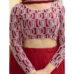 Stunning <b>Red</b> <b>Sequins</b> Georgette Party Wear Lehenga Choli With Dupatta - Product Image 1