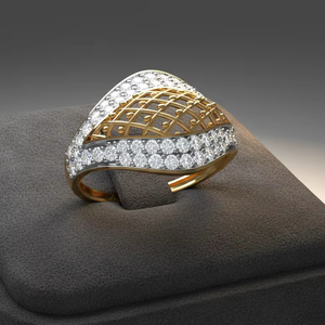 Anillo de Diamantes con Rejilla Dorada de Dos Tonos Personalizado con Elegante Diseño de Filigrana para Colección de Anillos de Boda - Product Image 5