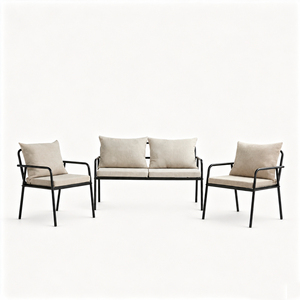 Modern <b>Outdoor</b> Patio Furniture Set Black Metal Frame Garden <b>Sofa</b> with Beige Cushions - Product Image 4