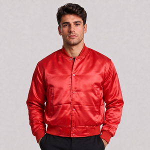 Blouson bomber en satin gris pour homme, coupe classique, couleur unie, col rabattu, vêtement décontracté pour l'automne - Product Image 4