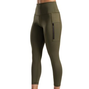 High Waist Olive <b>Green</b> Seamless Yoga <b>Leggings</b> Full Length With Embroidery Logo On Right Leg <b>For</b> <b>Women</b> - Product Image 3