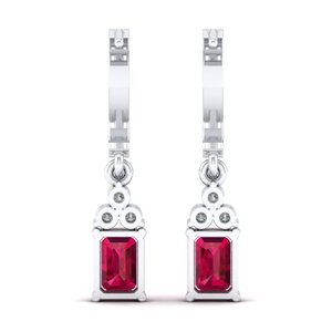 REYES - Pendientes Colgantes de Lujo de Oro Sólido de 14K con Corte Esmeralda y Rubí de 2 Quilates, Moissanitas Certificadas por GRA, Joyería de Boda - Product Image 4