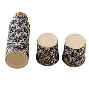 Botella de Agua de Cobre Personalizada con 2 Tazas de Cobre a Juego |   Botella de Agua de Cobre Hecha a Mano con Diseño Decorativo Azul y Blanco - Product Image 1