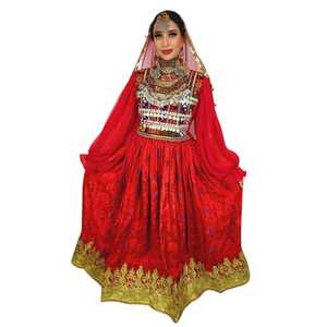 Service OEM Robes de mariée afghanes modernes à manches longues, brodées, avec appliques en dentelle et volants, coupe trapèze, longueur ras du sol - Product Image 1