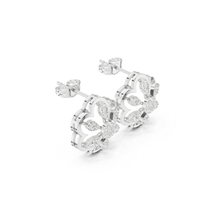 ต่างหูเพชรทรงกลม 14K ทองคำขาว เพชรเพาะเลี้ยงสำหรับผู้หญิง สวมใส่ทำงาน เพชรเพาะเลี้ยงใหม่ - Product Image 6