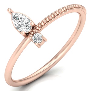 แหวนเพชรสำหรับเจ้าสาวทรงลูกแพร์และทรงกลมขนาด10K 14K สำหรับปลูกในห้องปฏิบัติการหมั้นทองพร้อมก้านประดับลูกปัดทอง - Product Image 2