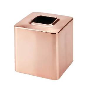 Dispensador de pañuelos metálico de diseño único, color oro rosa, caja para pañuelos metálica, precio de fábrica, para oficina, baño, sala de estar - Product Image 1