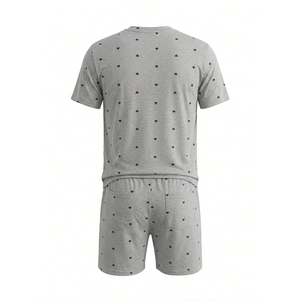 Ensemble de vêtements de détente pour hommes imprimés sur mesure en gros – Pyjama en jersey de coton doux, T-shirt à manches courtes et short, ensemble 2 pièces pour dormir - Product Image 3