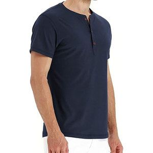 T-shirt Henley à manches courtes en coton léger anti-humidité – T-shirts décontractés d'été basiques en coton uni – T-shirts personnalisables - Product Image 1