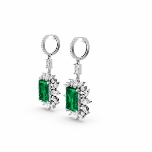 Premium 925 Sterling Silver Radiant Cut <b>Moissanite</b> Claw Setting Drop <b>Earrings</b> Marquise Halo Luxury Bridal Wedding - Product Image 2