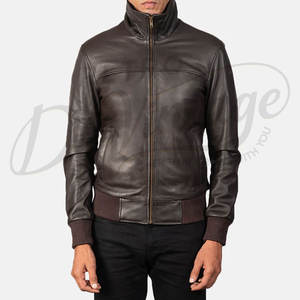 Chaqueta Blusón de Cuero Genuino Marrón Oscuro Premium para Hombre - Prenda Exterior Informal de Piel de Oveja Suave con Puños Acanalados y Cuello Camisero - Product Image 1