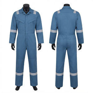 Black Hardson Premium Poly Cotton <b>Twill</b> Work Coverall 240 GSM Blue Reflective <b>Tape</b> Utility Jumpsuit Custom Logo Industrial - Product Image 1