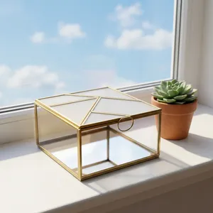 ARTISAN DESIGN Luxury Brass Glass Jewelry <b>Box</b> Geometric Glass Storage <b>Box</b> Decorative <b>Trinket</b> <b>Box</b> Vanity Organizer Wedding - Product Image 2