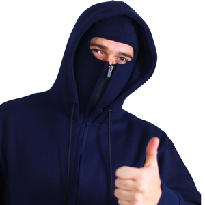 Pasamontañas con capucha azul marino de alta calidad, 100% algodón, con cremallera, para hombre, OEM, ropa de invierno personalizada - Product Image 5