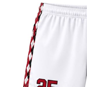 Shorts de lacrosse unisexe blanc et rouge en polyester, coupe athlétique, uniforme sportif léger, tenue d'entraînement pour équipe, vêtements de match - Product Image 3