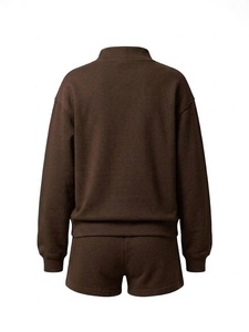 Conjunto de Sudadera y Pantalones Cortos Oversize Lisos para Mujer, de Algodón y Felpa, Listo para Impresión Personalizada - Product Image 3