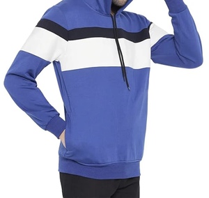 Sweat-shirt à capuche pour homme, coupe classique, en polaire, color block, bleu, blanc, noir, avec poche, pour l'automne - Product Image 5