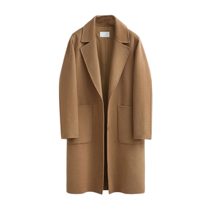 Manteau long en laine de chameau pour femme, coupe oversize, revers cranté, simple boutonnage, mi-long, poches plaquées, hiver - Product Image 1