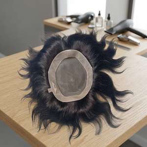 Perruque Toupee en Cheveux Humains Brésiliens Remy de Los Angeles pour Hommes, Courte, avec Dentelle Frontale et Base en Dentelle, Couleur Naturelle - Product Image 1