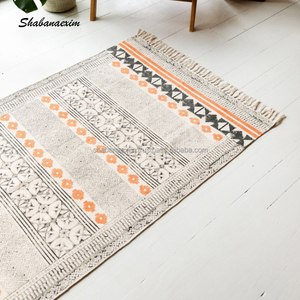 Tapis tissé en coton de luxe pour salon Tapis en coton imprimé vert Tapis faits à la main en coton lavable d'Inde - Product Image 4