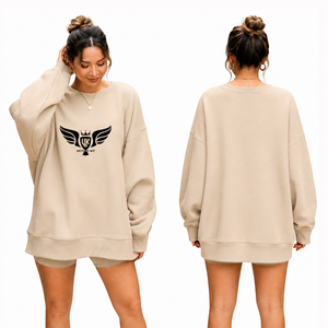 Custom Women’s Oversized Beige Crewneck Sweatshirt Casual Loose Fit Fleece Pullover Long Sleeve Streetwear Fashion Sweatshirt - Product Image 1