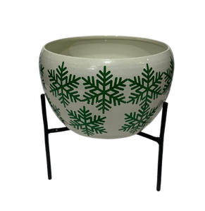 Maceta Metálica con Estampado de Árbol de Navidad Dorado y Soporte de Hierro Negro, Decorativa para Interiores y Exteriores, Porta Plantas y Flores, Decoración Navideña para el Hogar - Product Image 3