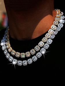 Collar de Cadena Geométrica con Incrustaciones de Moissanita de Corte Brillante de Lujo, Plata 925, Chapado en Oro de 18K, Unisex, Regalo, Joyería para Fiestas - Product Image 1