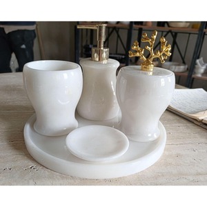 Marble Bathroom Set Four-Piece Round Minimalist Soap Dispenser <b>Toothbrush</b> <b>Holder</b> Tray Easy To Clean - Product Image 4