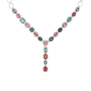 Luxury Women's 18K <b>Solid</b> <b>Gold</b> <b>Pendant</b> Necklace With Multicolor Gemstones Bezel Set Oval Link Chain Wedding Jewelry - Product Image 2