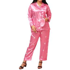 Ensemble de pyjama pour femmes à manches longues, couleur rose clair, imprimé uni, longueur intégrale, doux, écologique, lavable en machine, vêtements de nuit classiques - Product Image 1