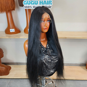 Peluca Natural Lisa Sin Pegamento de 28 Pulgadas, Cabello Humano Virgen Color Negro Azabache, Densidad 200 con Talla de Gorra Promedio - Product Image 4