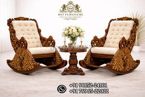 Sillón mecedora de madera de lujo y estilo real, tallado a mano, con acabado dorado, estilo Maharaja, exclusivo para venta al por mayor. - Product Image 2