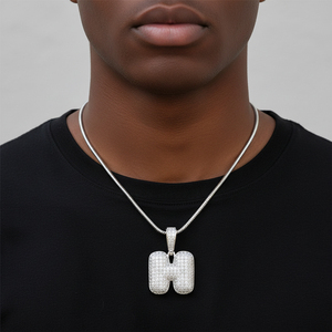 Colgante de letra inicial con incrustaciones de diamantes de laboratorio plateados, estilo Hip Hop, con cadena cubana, joyería streetwear - Product Image 2